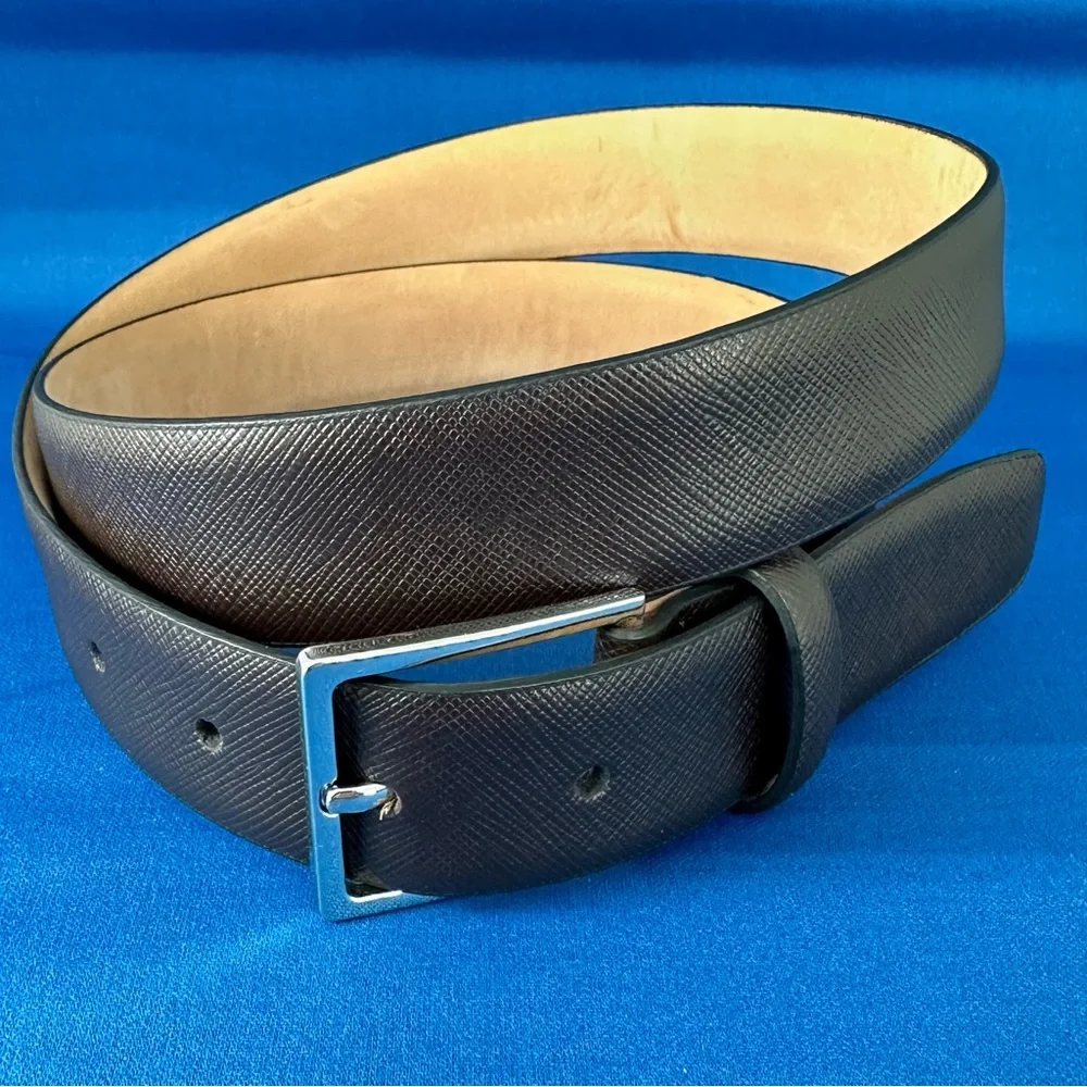 Bloomingdales Brown Leather Belt with Silver Tone Buckle--Excellent Condition-34